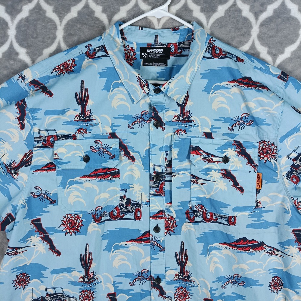Off The Grid Shirt Men 3XL Blue Jeep Baja Ripstop Fishing Hiking Button Up 4x4